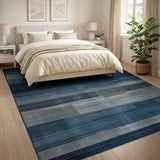 Geometric Modern Blue and Teal Blue Teal Striped Geometric Area Rug
