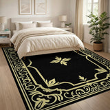 Ornate Gold Fleur-de-Lis Black Area Rug
