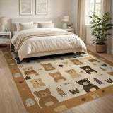 Whimsical Brown Bear Kids Cartoon Rug