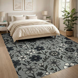 Grey Wildflower Line Art Area Rug