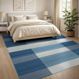 Blue and White Striped Geometric Area Rug