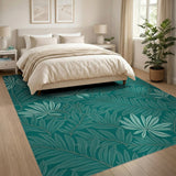 Blue and Teal Teal Palm Leaf Area Rug