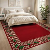 ODIKA Washable Red Holly Border Christmas Rug - Low Pile Non-Slip Traditional Holiday Area Rug