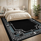 Teal-Accented Geometric Border Area Rug