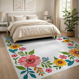 Multi-color and Patterns Vibrant Floral Border Area Rug