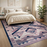 Pink Navy Geometric Tribal Area Rug