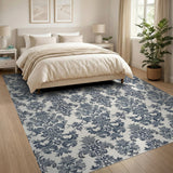 Elegant Navy Damask Area Rug
