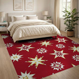 Red Gold Snowflake Star Pattern Area Rug