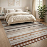 Brown Tan Striped Heritage Tribal Area Rug