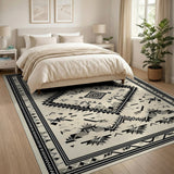 Southwestern Geometric Tribal Area Rug in Black Beige