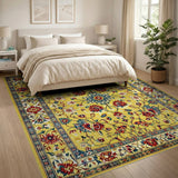 Yellow Vibrant Yellow Persian Floral Medallion Rug
