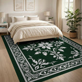 Green Ornate Green Floral Persian Medallion Rug