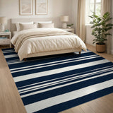 Navy and White Brushstroke Stripe Area Rug