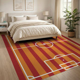 Striped Soccer Field Area Rug in Red Orange