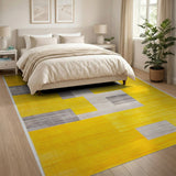 Vibrant Yellow Grey Geometric Abstract Area Rug
