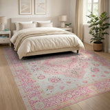 Blush Pink Persian Medallion Traditional Persian Area Rug