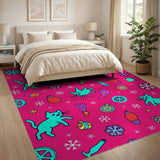 Playful Teal Cats Snowflakes Pink Area Rug