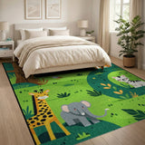 Whimsical Jungle Animals Kids Cartoon Rug
