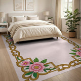 Ornate Pink Rose Gold Frame Area Rug