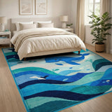 Playful Whale Ocean Waves Kids Area Rug