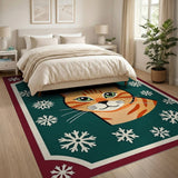 Festive Orange Tabby Cat Snowflakes Area Rug