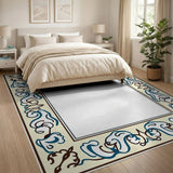 Ornate Blue Swirl Persian Border Area Rug