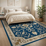 Blue and Teal Navy Blue Gold Floral Persian Area Rug