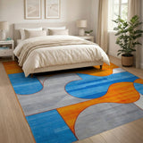 Abstract Geometric Orange Blue Grey Area Rug
