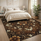 Brown and Tan Traditional Persian Ornate Brown Floral Medallion Area Rug