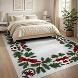 Festive Christmas Holly Wreath Border Rug