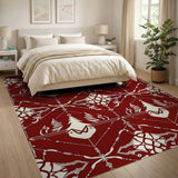 Festive Red Christmas Tree Swan Geometric Rug