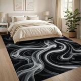 Ethereal Swirling Smoke Black White Area Rug