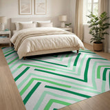 Green Chevron Zigzag Geometric Rug