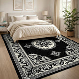 Medallion Elegant Black White Persian Medallion Rug