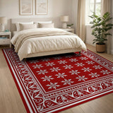 Red Snowflake Persian Area Rug with Ornate Border