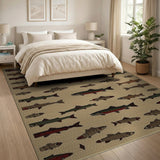 Tan Rainbow Trout Fish Area Rug