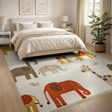 Whimsical Elephants Giraffes Birds Kids Area Rug