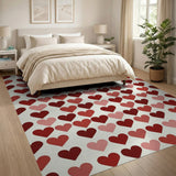 Red Hearts Geometric Pattern Area Rug