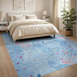 Blue and Teal Swirling Blue Marble Abstract Area Rug