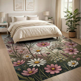 Pink Cosmos Daisy Wildflower Area Rug