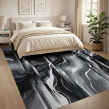 Black and White Black White Marble Swirl Area Rug