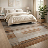 Modern Brown Tan Geometric Stripe Area Rug