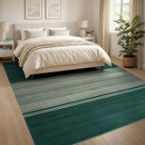 Emerald Green Ivory Striped Woven Area Rug