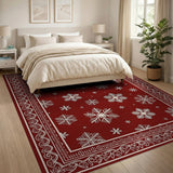 Red Snowflake Ornate Border Area Rug