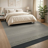 Black Spotted Border Beige Area Rug
