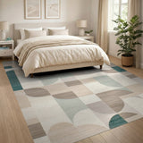 Teal Neutral Geometric Modern Area Rug