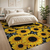ODIKA Sunflower Pattern Machine Washable Low Pile Area Rug - Non-Slip, Pet & Kid Friendly Floral Carpet