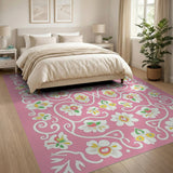 Ornate Pink Floral Swirl Area Rug