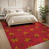 Whimsical Orange Maple Leaves Red Area Rug