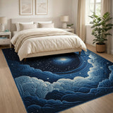 Starry Spiral Crescent Moon Blue Area Rug